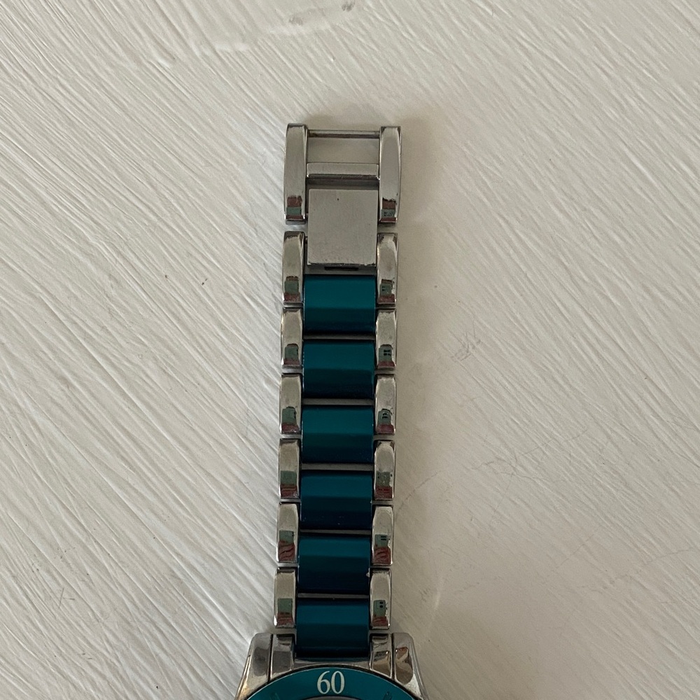 Anne Klein Teal Blue Dial & Enamel Link Silver Tone Sport Bracelet Watch - Picture 13 of 16